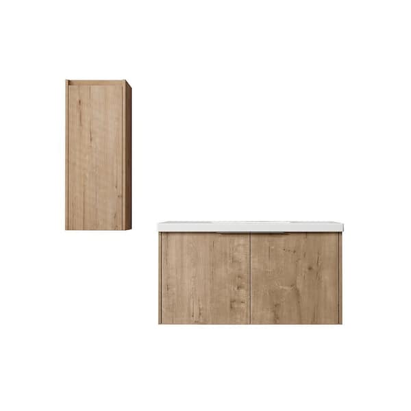 Combined 35.4 in. W X 18.1 in. D x 19.3 in. H Floating Bath Vanity in Imitative Oak with White Resin Vanity Top