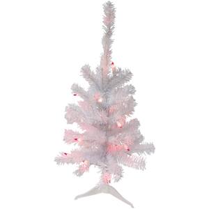 3 ft. Pre-Lit Woodbury White Pine Slim Artificial Christmas Tree Pink Lights