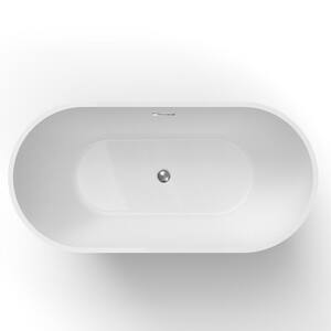 59 in. Acrylic Flatbottom Freestanding Single Slipper Bathtub in White with Drain and Overflow Included