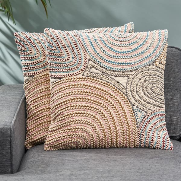 Geometric Grey beaded pillow