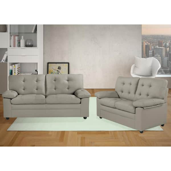 Dwell Home Inc Grayson 2-Piece Grey Faux Leather Living Room Set