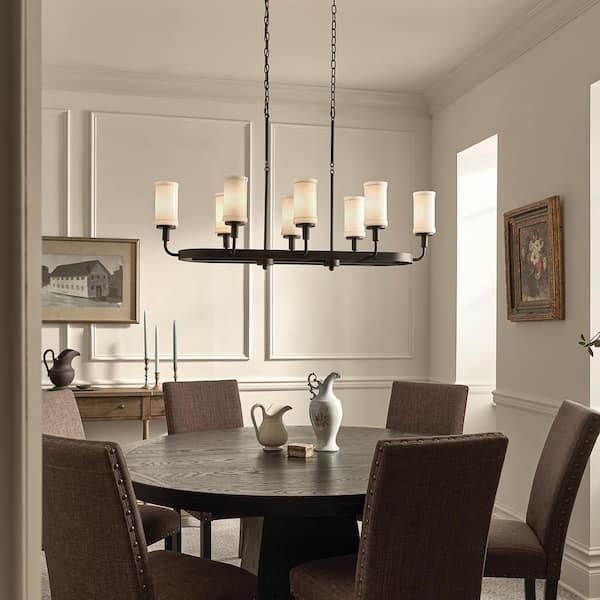 Vetivene 46.5 in. 8-Light Textured Black Vintage Candlestick Linear Chandelier for Dining Room