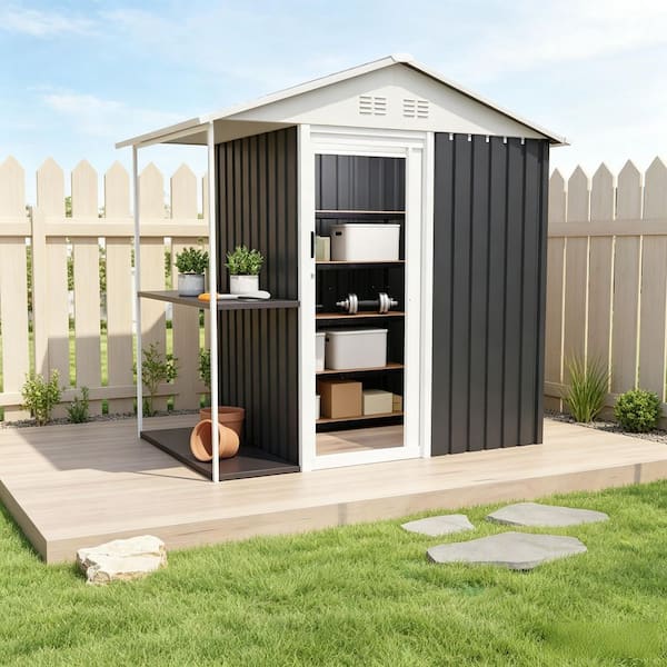 6 ft. W x 4 ft. D Metal Storage Shed Outdoor Garden Shed with Doors, Storage Shelves and Vents in Grey (24 sq. ft.)