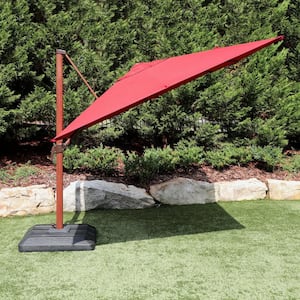 10 ft. x 12 ft. Aluminum Cantilever Rectangle Offset Outdoor Patio Umbrella in Chili with Base Included