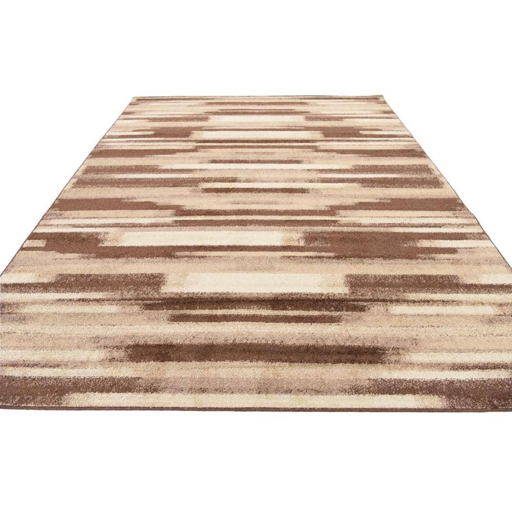 Equinox Beige & Dark Brown 8' x 10' Stain-Resistant Area Rug