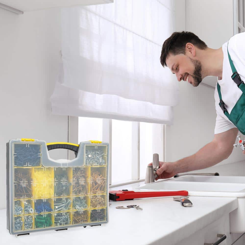 Yellow and Black Plastic Tool and Hardware Organizer Set with Clear Tops