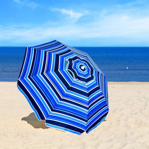 7.2 ft. Steel Portable Outdoor Beach Umbrella in Navy with Sand Anchor and Tilt Mechanism