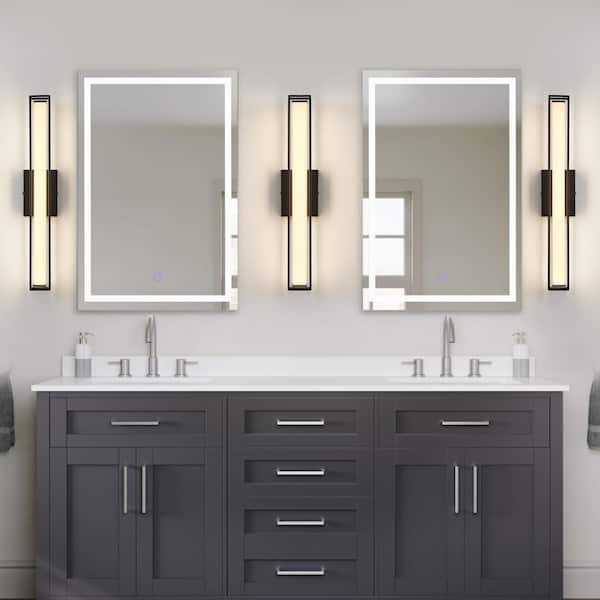 24 in. 1-Light Black Modern Integrated LED Vanity Light Bar for Bathroom with Acrylic Shade