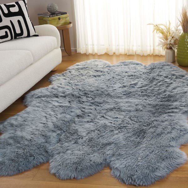 Sheep Skin 5 X 8 Steel Blue Solid Color Area Rug