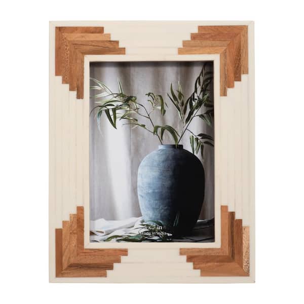 5 in. x 7 in. White Resin and Wood Cascading Picture Frame