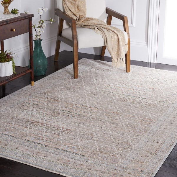 Princeton 7 ft. x 7 ft. Ivory/Blue Distressed Border Square Area Rug