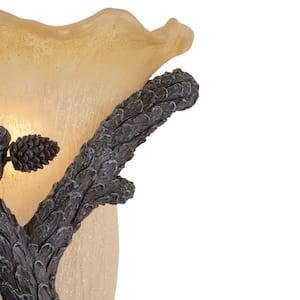 Aspen 1-Light Rustic Pinecone Wood Flush Wall Sconce Amber Glass