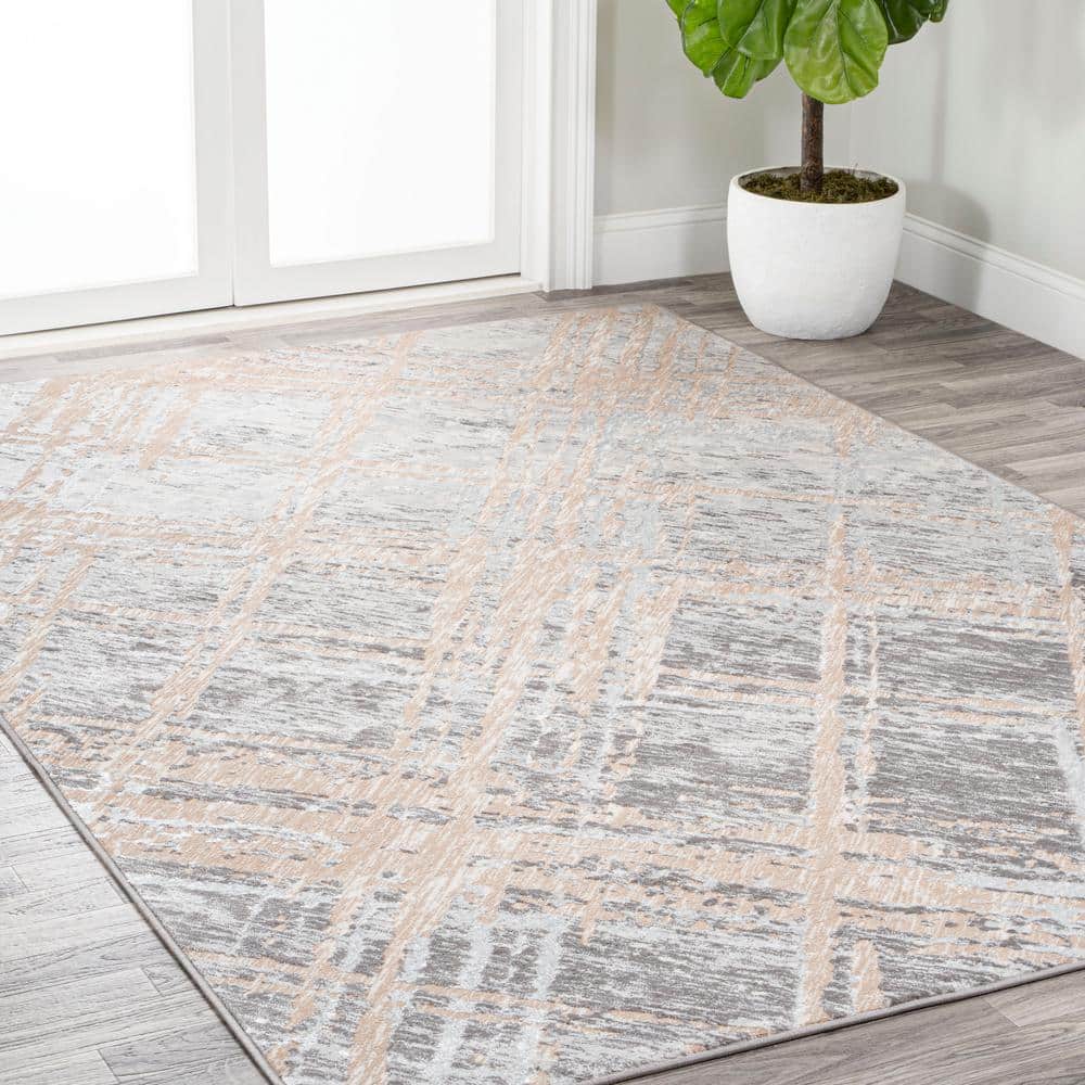 Beige and Gray Abstract Flat Woven Rectangular Area Rug