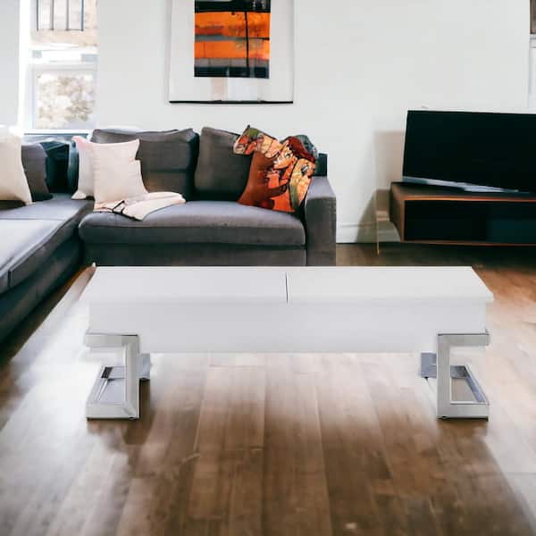 HomeRoots 47 in. Gray Rectangle Wood Coffee Table with Storage