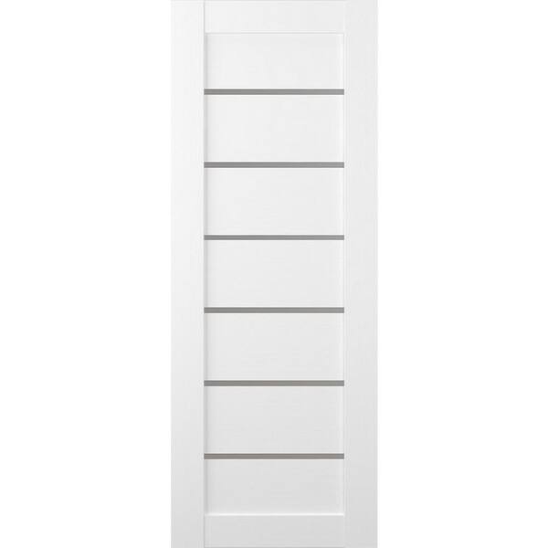 Belldinni Alba 18 in. x 96 in. No Bore 7-Lite Solid Core Frosted Glass Bianco Noble Finished Wood Composite Interior Door Slab