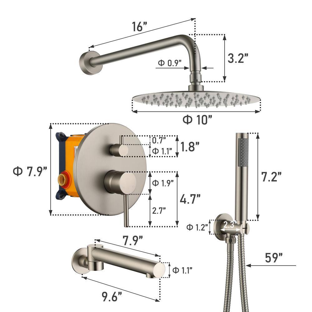 Brushed Nickel Dual Function Rain Shower System with Handheld