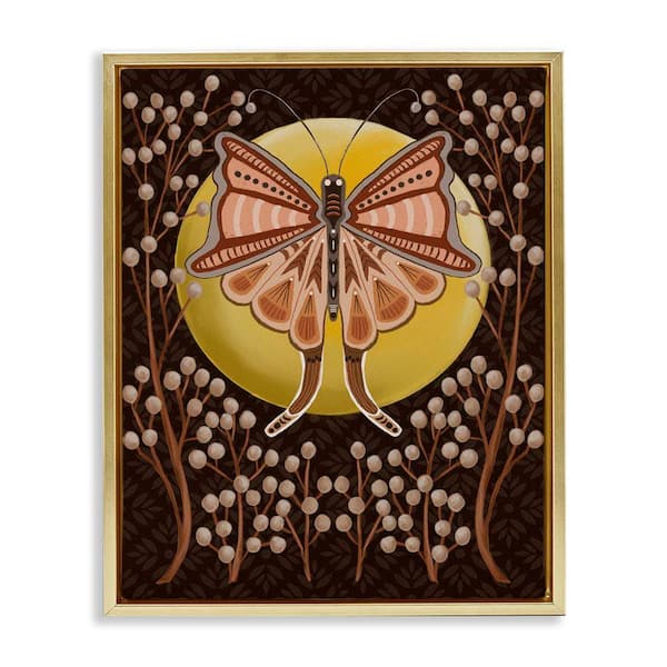 Stupell Industries Moth with Willows by Regina Moore Gold Floater Frame Animal Graphic Art Print 31 in. x 25 in.