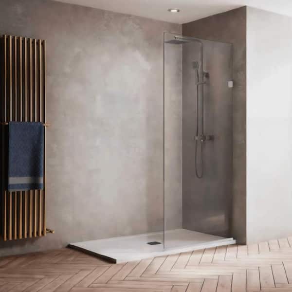 Fab Glass and Mirror Milan Stationary 24 in. x 76 in. Clear Frameless Fixed Stain Resistant Glass Panel Shower Door in Chrome