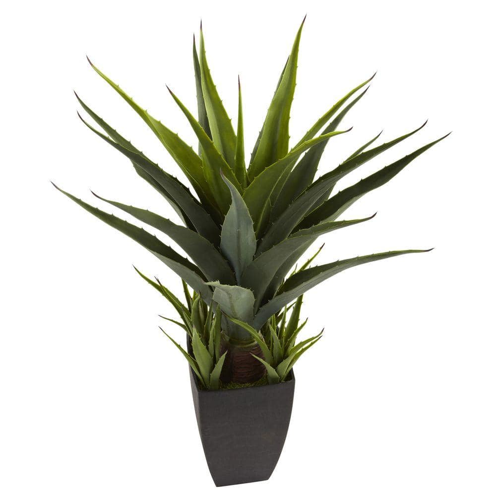 30" Green Silk and Plastic Succulent Arrangement in Black Planter