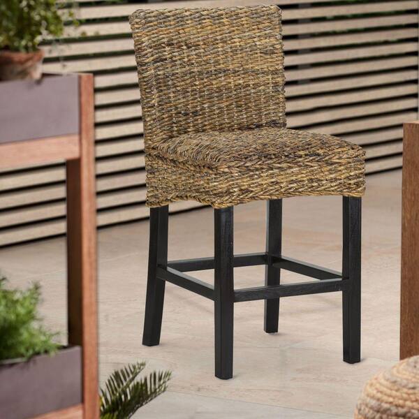 Black Woven Rattan Counter Height Stool, Counter Height Wicker Bar Stools