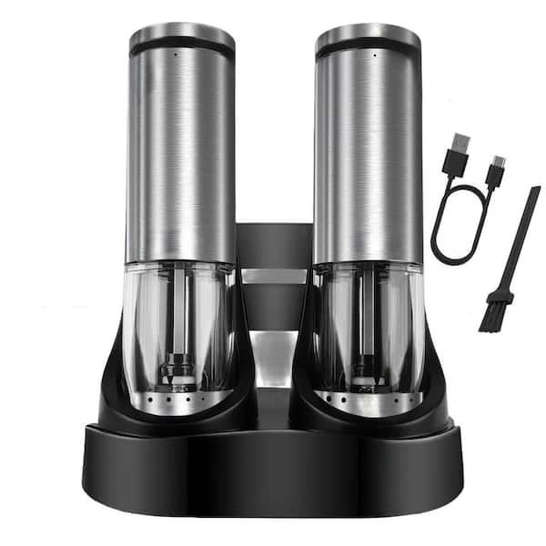 USB Rechargeable Electric Salt&Pepper Grinder Set w/ Adjustable Coarseness, Stainless Steel Automatic Mills w LED Light