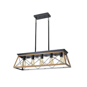 Gelsenkirchen 5-Light Walnut Finish Industrial Farmhouse Linear Chandelier for Kitchen Island with no bulbs included