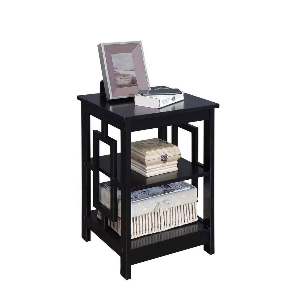 Town Square Black Wood 16" Square End Table with Shelves