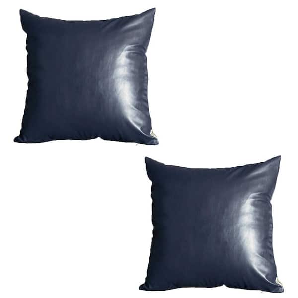MIKE & Co. NEW YORK Navy Blue Boho Handcrafted Vegan Faux Leather Square Solid 20 in. x 20 in. Throw Pillow Cover (Set of 2)