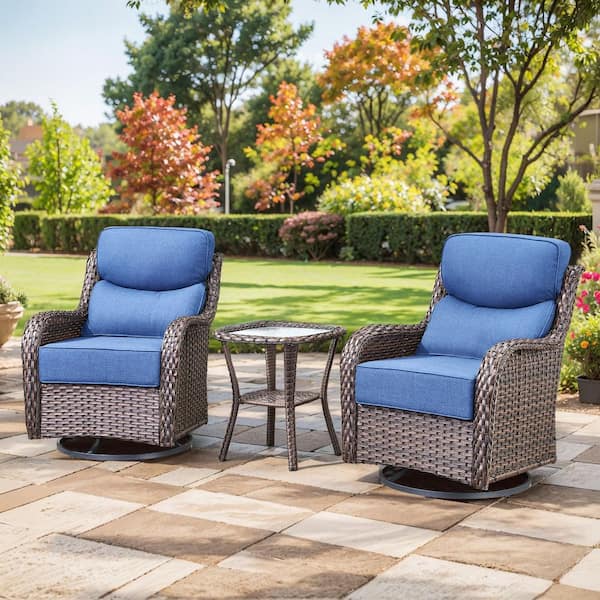 Carolina 3-Piece Outdoor Swivel Chair Set of Small side Table, Outdoor Swivel Chair Set for Garden Backyard