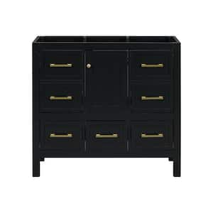 35.5 in. W x 17.8 in. D x 33 in. H Bath Vanity Cabinet without Top in Black with 7-Drawers and Door Cabinet