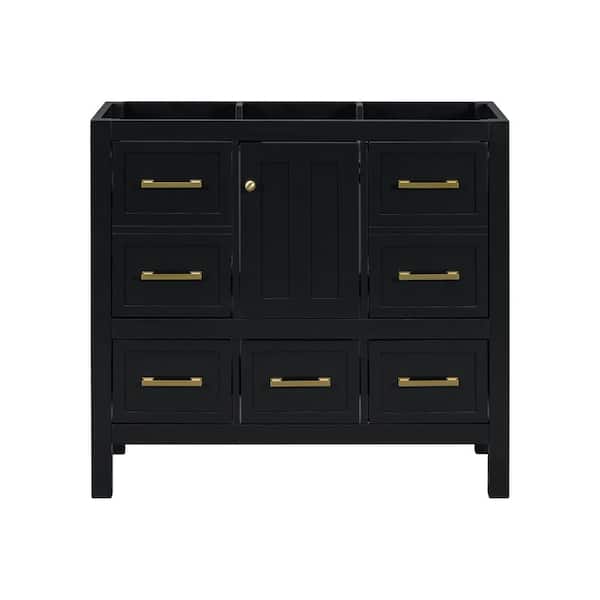 35.5 in. W x 17.8 in. D x 33 in. H Bath Vanity Cabinet without Top in Black with 7-Drawers and Door Cabinet
