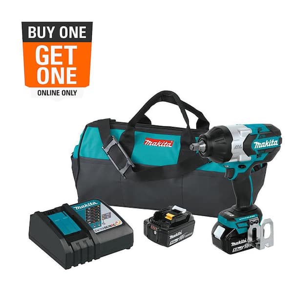 18V LXT Lithium-Ion Brushless Cordless High Torque 1/2 in. Square Drive Impact Wrench w/ (2) Batteries 5.0Ah, Bag