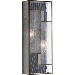 Geometric Collection 2-Light Architectural Bronze Optic Hammered Glass Craftsman Outdoor Wall Lantern Light