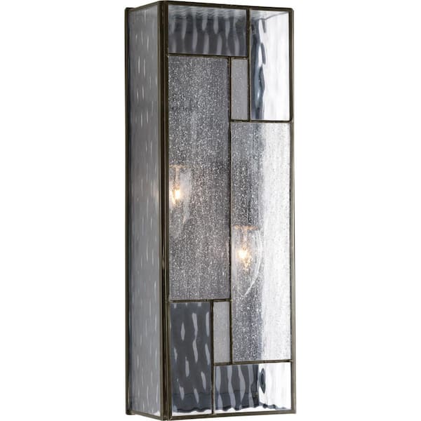 Progress Lighting Geometric Collection 2-Light Architectural Bronze Optic Hammered Glass Craftsman Outdoor Wall Lantern Light