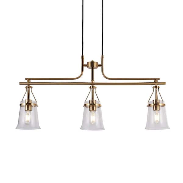 LNC Modern 3-Light Black and Brass Island Chandelier for Dining Room with Bell Seeded Glass Shades and No Bulbs Included