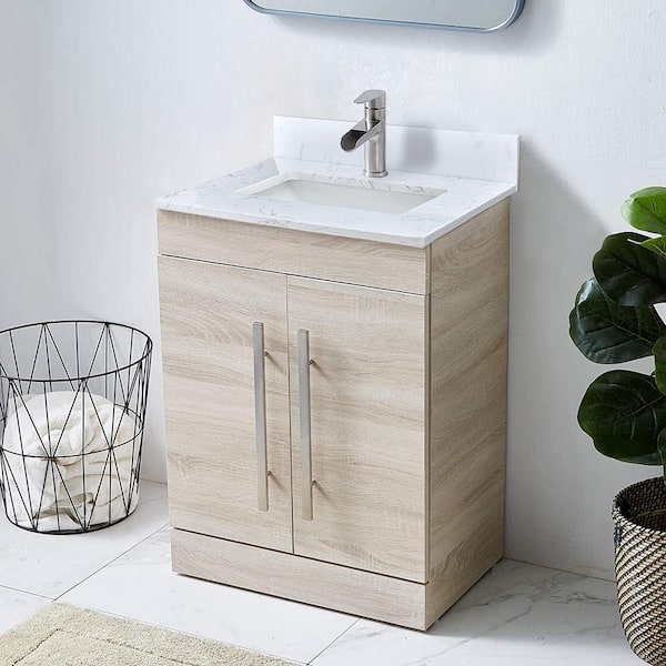 24 in. W x 22 in. D Engineered Stone Composite Vanity Top in White with White Rectangular Single Sink