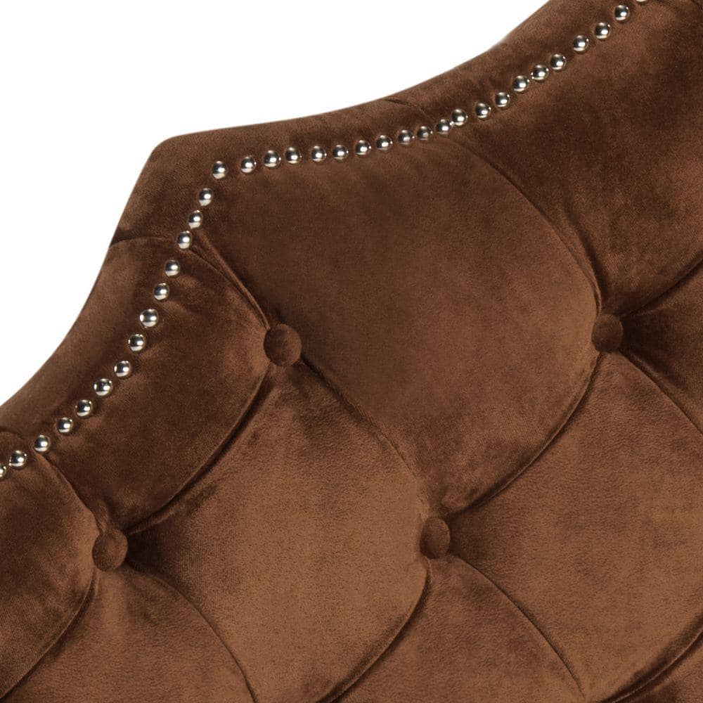King Chocolate Velvet Tufted Headboard with Nailhead Trim