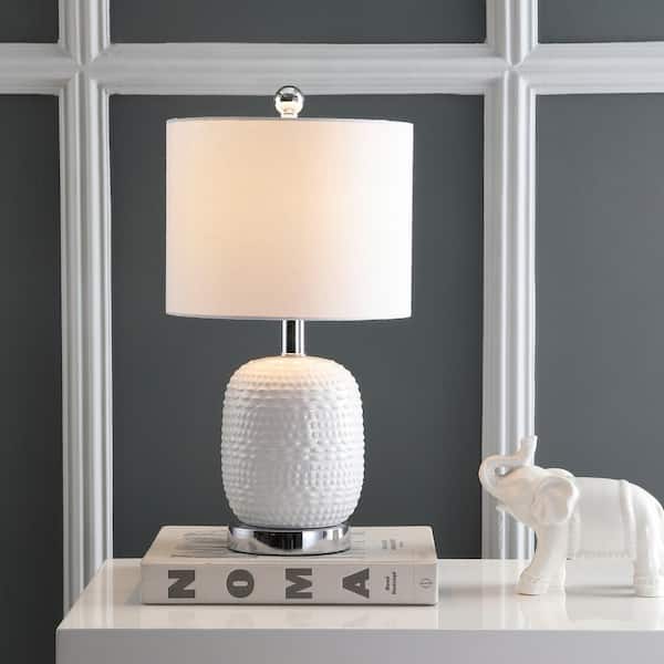 SAFAVIEH Tucana 19 in. White Textured Table Lamp with Off-White Shade