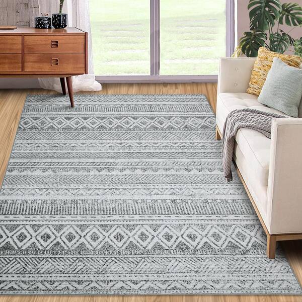 Gray Black Geometric Area Rugs Indoor Non-Slip Rectangle Rug 2x3 ft,  Abstract Color Block Gray Black White Rug Rubber Backing Floor Mats  Contemporary