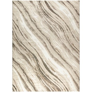 Eco-Friendly Beige Grey 9 ft. x 12 ft. Abstract Contemporary Area Rug