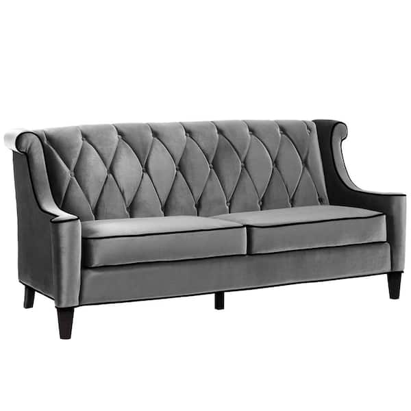 Armen Living Barrister 83 in. Gray Velvet 3-Seater Chesterfield Sofa with Round Arms