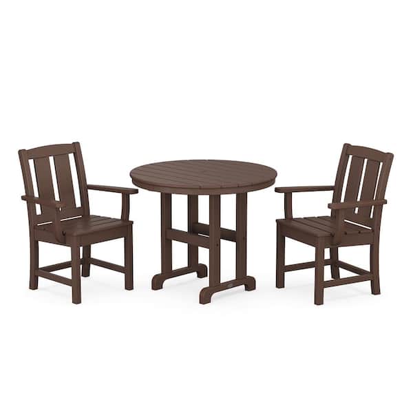 POLYWOOD Mission 3-Piece Farmhouse Plastic Outdoor Bistro Set in Mahogany