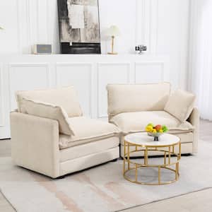 Modern Beige Corduroy Loveseat with Two Pillows for Living