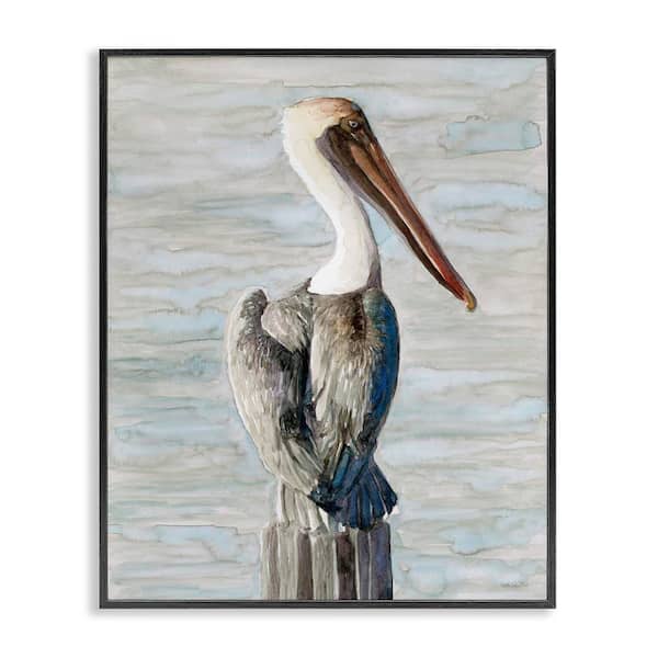 Pelican Watercolor Painting Coastal Bird by Stellar Design Studio Black Framed Giclee Art Print Animal 30 in. x 24 in.