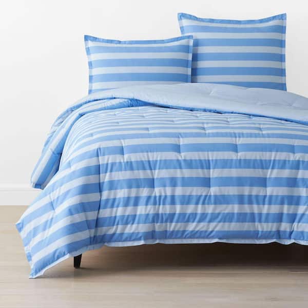 Company Cotton Sunshine & Blooms Blue Multi Stripe King/California King Cotton Percale Comforter