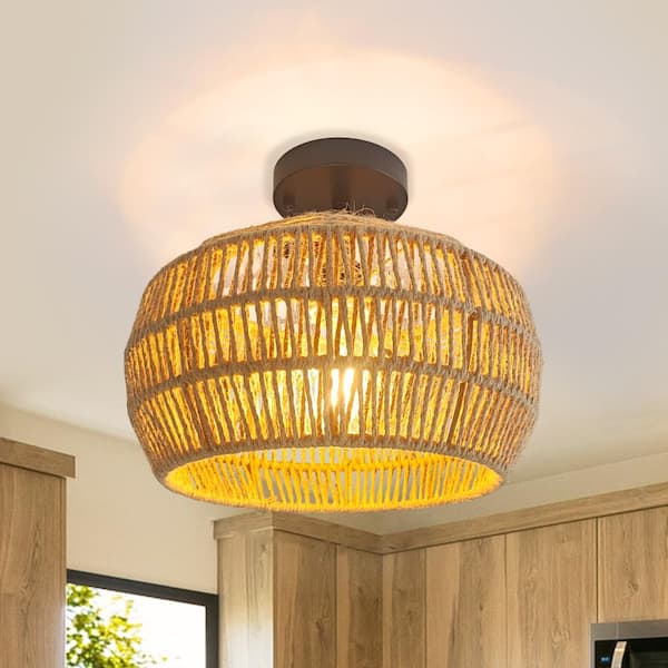 GMGSROM 12.4 in. 1-Light Semi-Flush Mount Ceiling Light with Woven