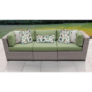 Florence 3-Piece Wicker Outdoor Sectional Sofa with Cilantro Green Cushions