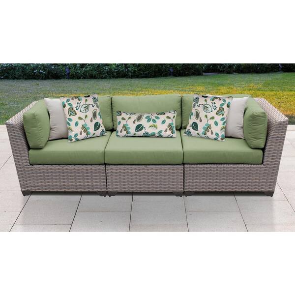 TK CLASSICS Florence 3-Piece Wicker Outdoor Sectional Sofa with Cilantro Green Cushions