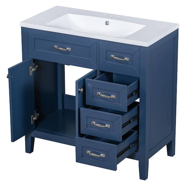 36 in. W x 18 in. D x 36 in. H Freestanding Bath Vanity in Blue with White Ceramic Top