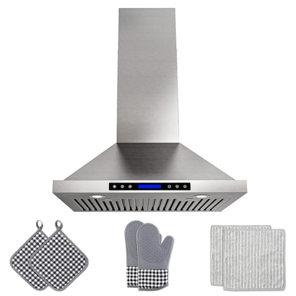 30 in. 900 CFM Convertible Wall Mount Downdraft System in Stainless Steel with Remote Control, Touch Control LCD